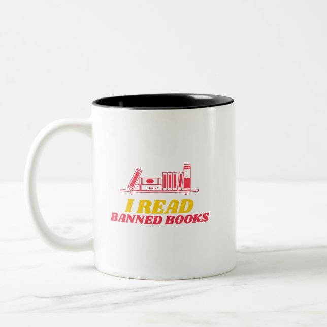 I Read Banned Books Two-Tone Coffee Mug (Left)
