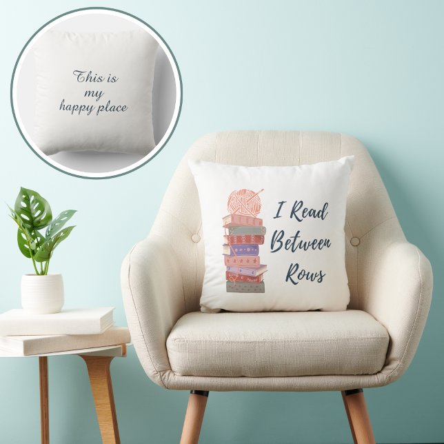 I Read Between Rows Crochet Knitting Book Lover Throw Pillow (Creator Uploaded)