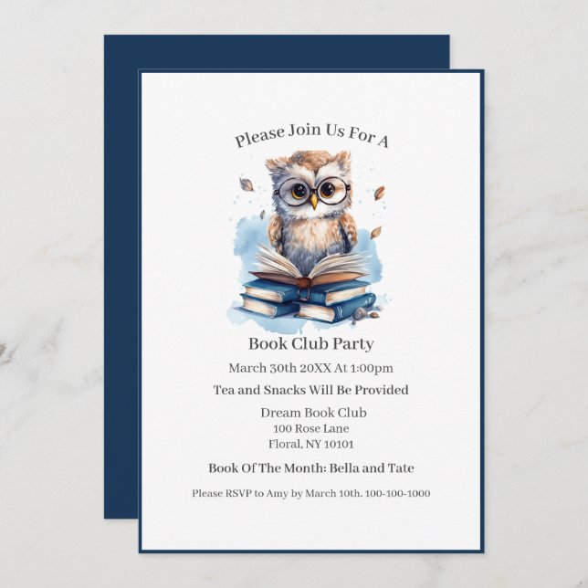 I read past my bedtime, Book Club Invitation (Front/Back)