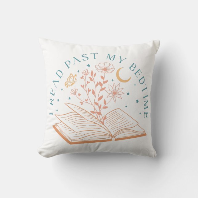 I Read Past My Bedtime Throw Pillow (Front)
