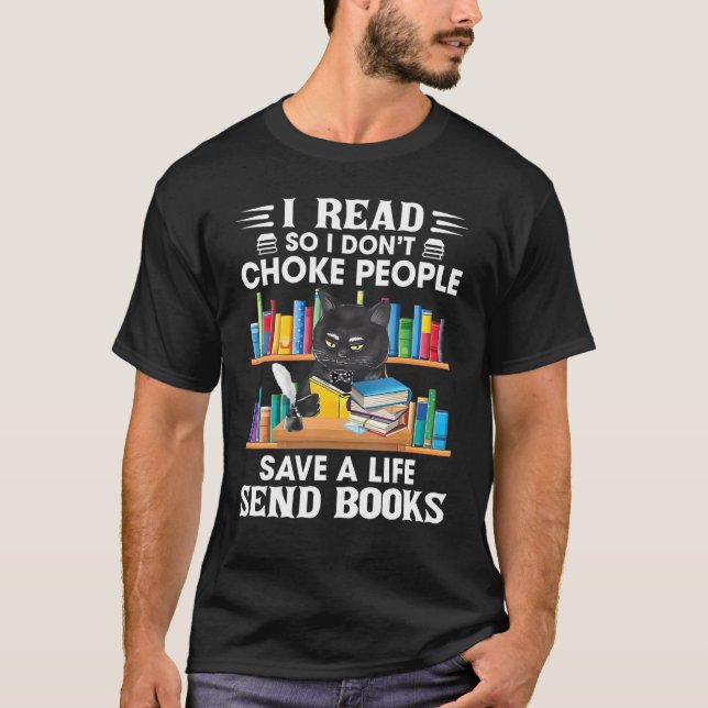 I Read So I Dont Choke People  Retro Black Cat Cos T-Shirt (Front)