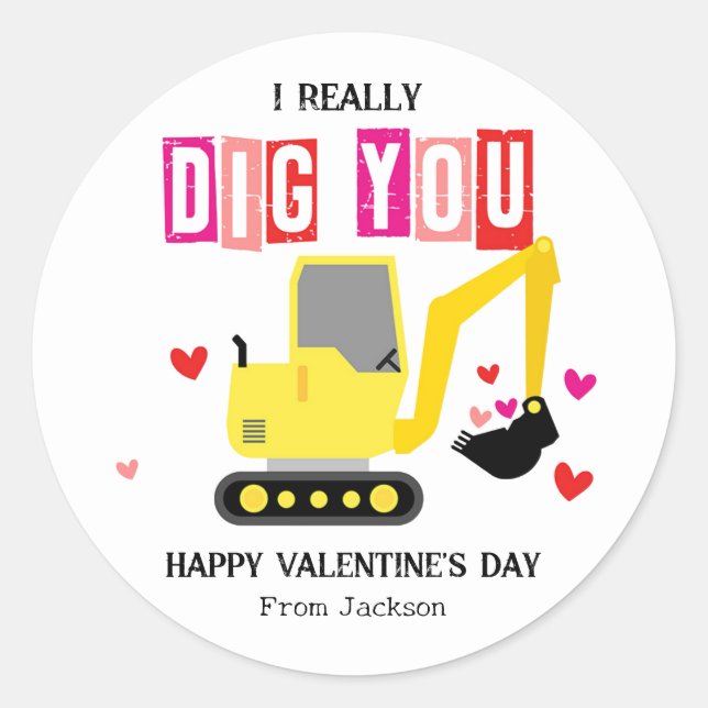 I Really Dig You Classroom Valentine's Day Classic Round Sticker (Front)