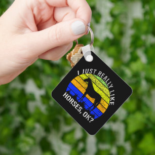 I Really Like Horses in Blue and Yellow  Keychain