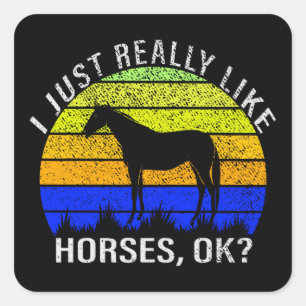 I Really Like Horses in Blue and Yellow Square Sticker