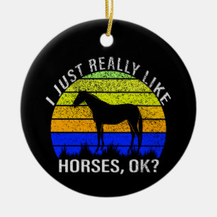 I Really Like Horses in Blue and Yellow Sunset Ceramic Ornament