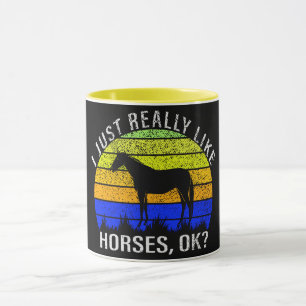 I Really Like Horses in Blue and Yellow Sunset Mug