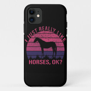 I Really Like Horses in Pink and Deep Purple     iPhone 11 Case