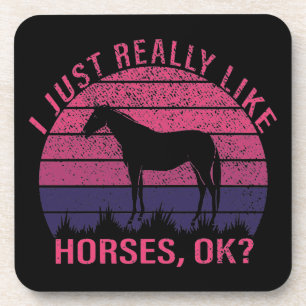 I Really Like Horses in Pink and Deep Purple    Coaster
