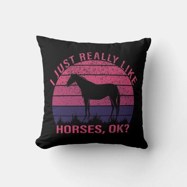 I Really Like Horses in Pink and Deep Purple  Throw Pillow (Front)