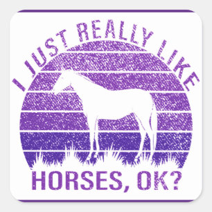 I Really Like Horses in Purple Square Sticker