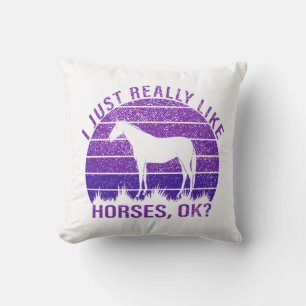 I Really Like Horses in Purple Throw Pillow