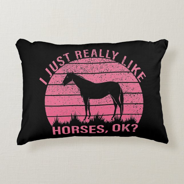I Really Like Horses in Rose Pink    Accent Pillow (Front)