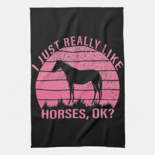 I Really Like Horses in Rose Pink  Kitchen Towel