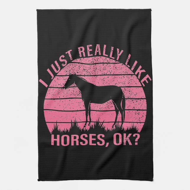 I Really Like Horses in Rose Pink  Kitchen Towel (Vertical)