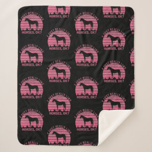 I Really Like Horses in Rose Pink   Sherpa Blanket