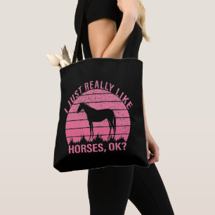 I Really Like Horses in Rose Pink   Tote Bag