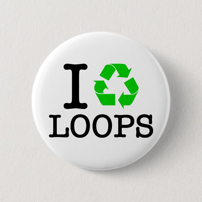 I Recycle Loops 2 Inch Round Button (Front)