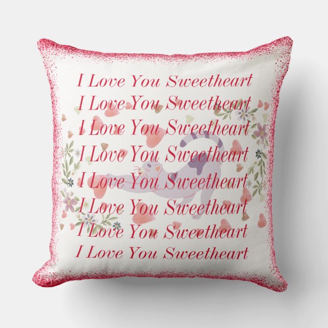 I Red Love You Sweetheart Cute Cat Valentines Day Throw Pillow (Front)