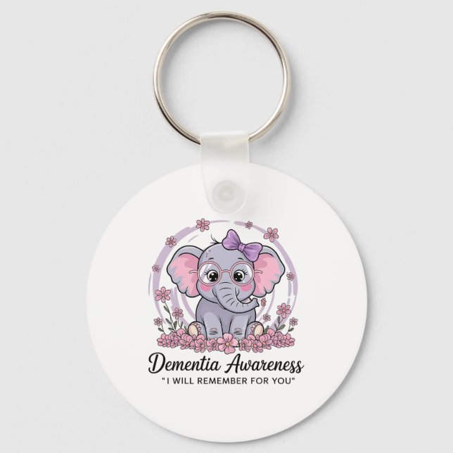 I Remember For You Cute Elephant Dementia Awarenes Keychain (Front)