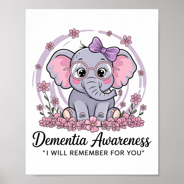 I Remember For You Cute Elephant Dementia Awarenes Poster (Front)