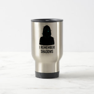 I Remember Shadows - Glitched Hooded Figure Design Travel Mug