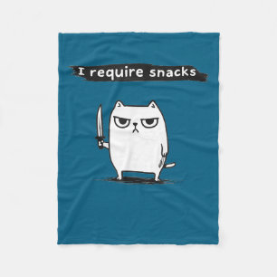 I Require Snacks Angry Cat Funny Meme Fleece Blanket