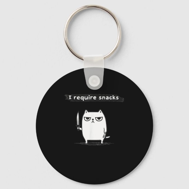 I Require Snacks Angry Cat Funny Meme  Keychain (Front)