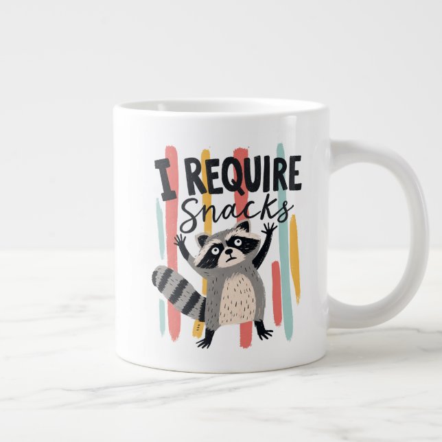 I Require Snacks Funny Raccoon Design Large Coffee Mug (Right)