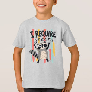 I Require Snacks Funny Raccoon Design T-Shirt