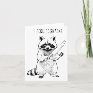 I Require Snacks Raccoon Funny Halloween Retro Ani Card