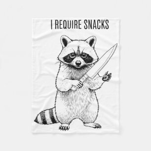 I Require Snacks Raccoon Funny Halloween Retro Ani Fleece Blanket