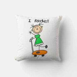 I Ride - Girl on Scooter Throw Pillow