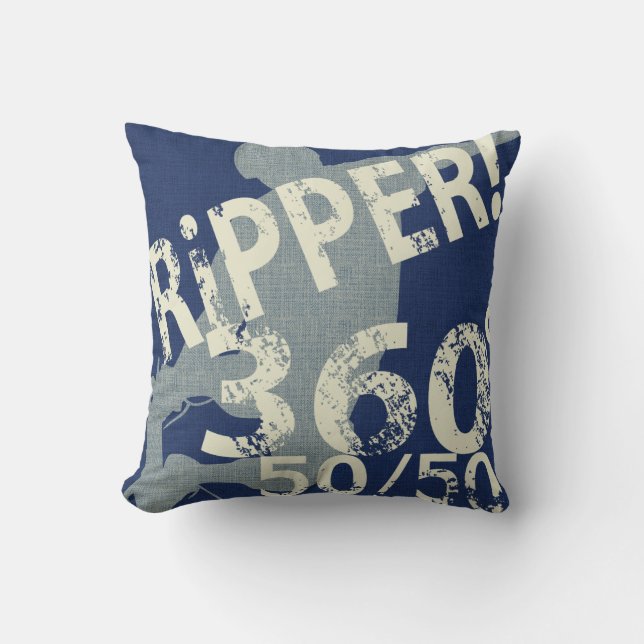 I Ripper Skateboard Pillow Navy Blues Reversible (Front)