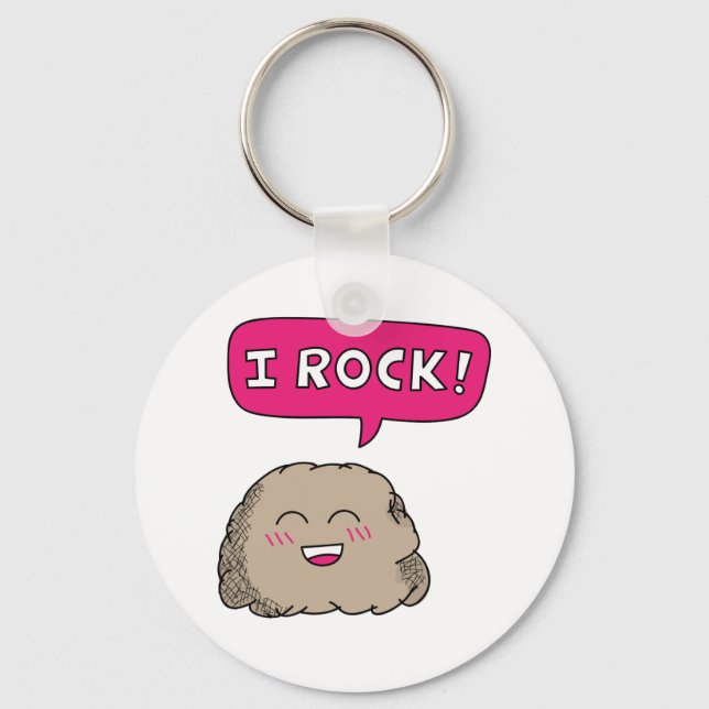 I Rock, Cute Cartoon Rock Humour Keychain (Front)