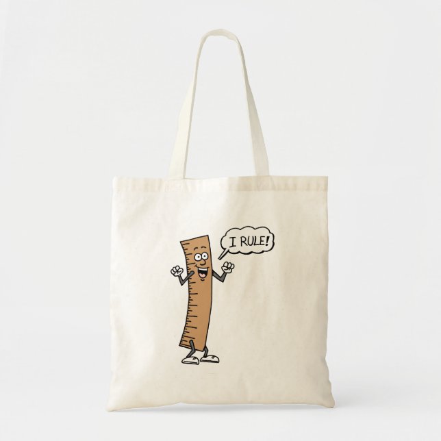 I Rule Funny Cartoon Ruler Pun Teacher Tote Bag (Front)