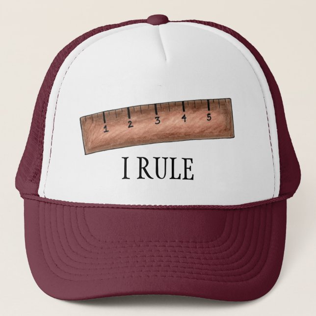 I Rule Wooden Ruler Math Nerd Teacher School Trucker Hat (Front)