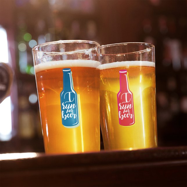 I Run For Beer Fitness Humour Blue Bottle Glass (Creator Uploaded)