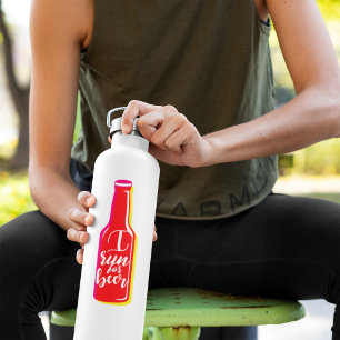 I Run For Beer Fitness Humour Red Beer Water Bottle