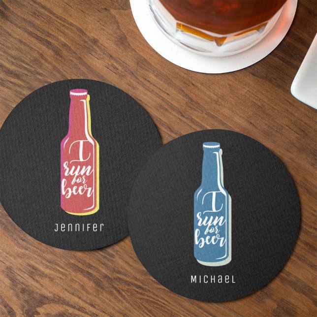 I Run For Beer Fitness Humour Red Bottle Round Paper Coaster (Creator Uploaded)