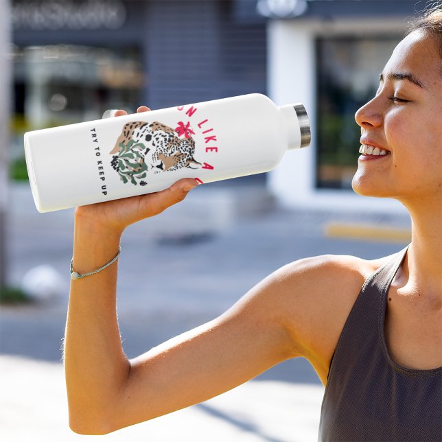I Run Like A Girl Motivational Red Leopard Graphic 710 Ml Water Bottle (Creator Uploaded)