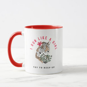 I Run Like A Girl Motivational Red Leopard Graphic Mug