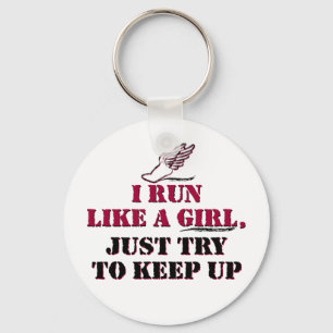 I run like a girl (red) keychain