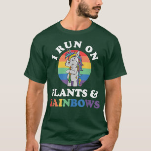 I Run On Plants And Rainbows Unicorn Vegan Funny V T-Shirt