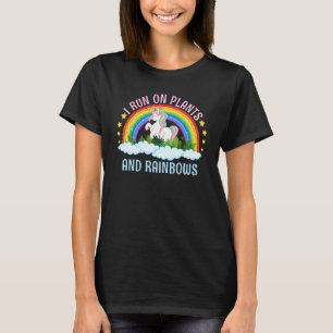 I Run On Plants And Rainbows Vegans Cute Unicorn V T-Shirt