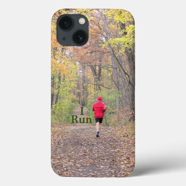 "I RUN" RUNNER WEARING RED JACKET RUNNING IN WOODS Case-Mate iPhone CASE (Back)