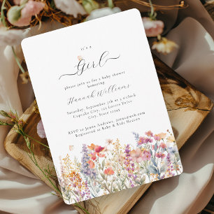 I´s a Girl! Modern, Wildflower, Baby Shower Invitation