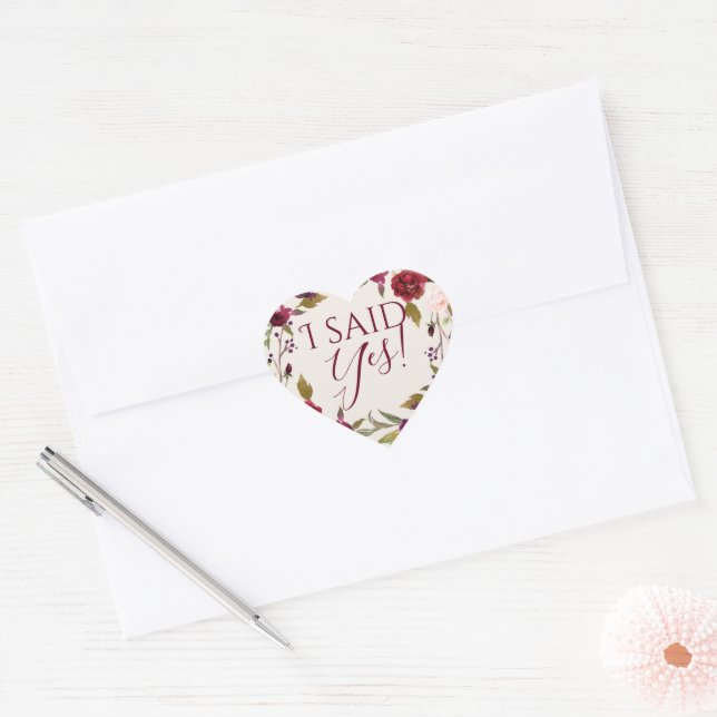 I said Yes! Burgundy Floral Stickers (Envelope)