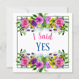 I Said Yes Pink & Purple Floral Watercolors Invitation