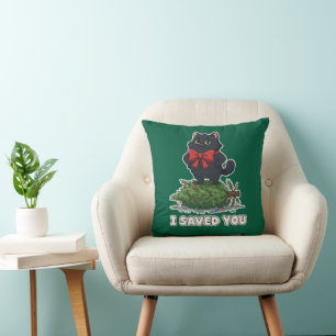  I Saved You" Funny Black Cat Christmas Tree   Throw Pillow