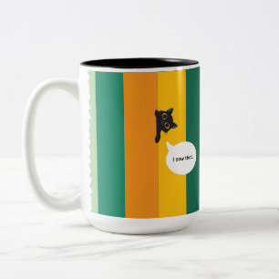 I Saw It Cute Peeking Cat Design Two-Tone Coffee Mug